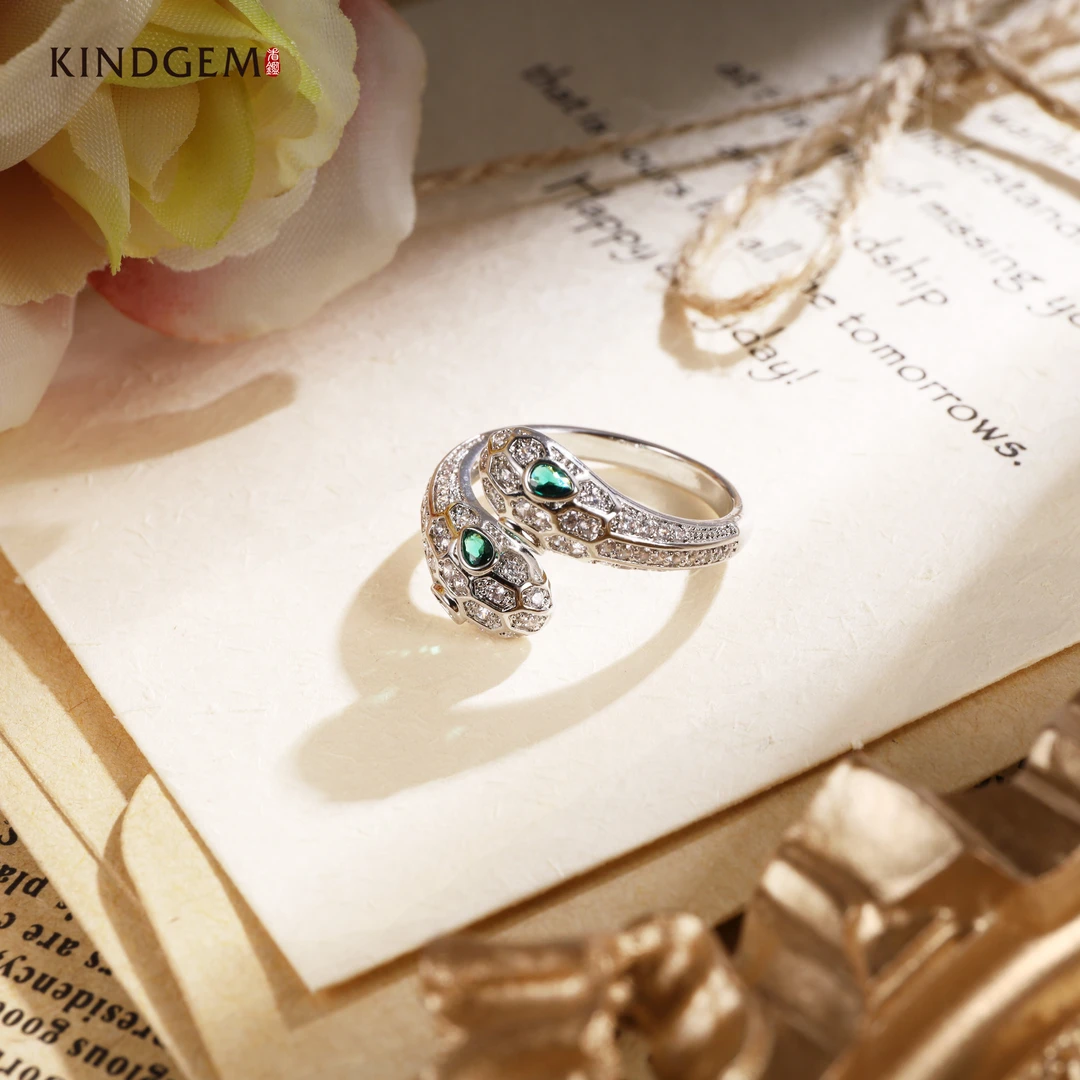 铜合金合成锆石戒指 银色蛇蛇轻奢时尚开口戒指 AB13XAPC-20929