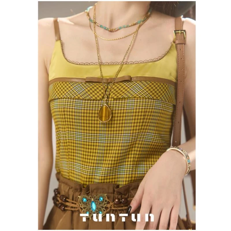 ZM服饰【可露丽，不太日常但很出彩】甜辣格纹小众法式拼接吊带