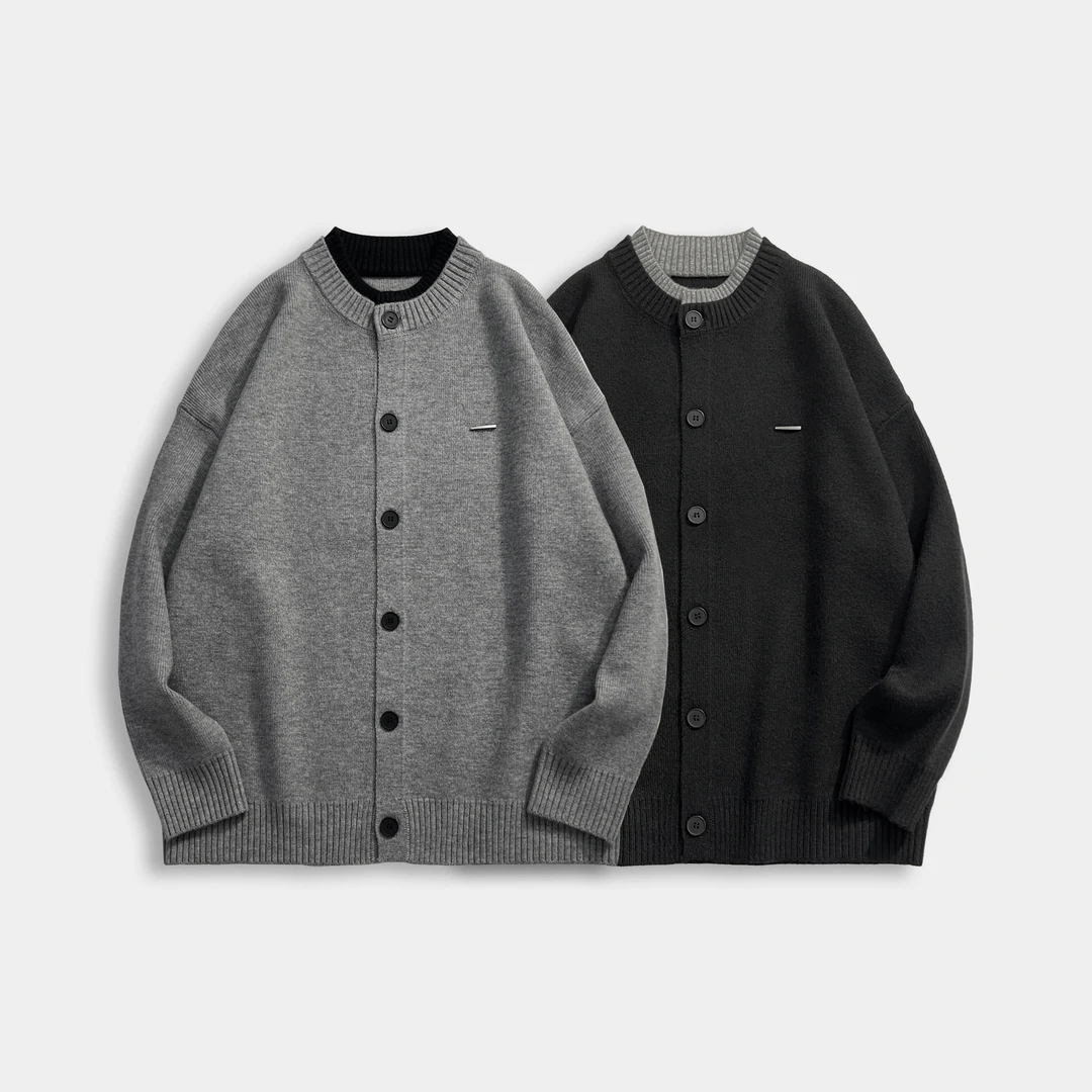 25009假两件毛衣衬衫外套春秋款男士简约休闲针织长袖上衣男款