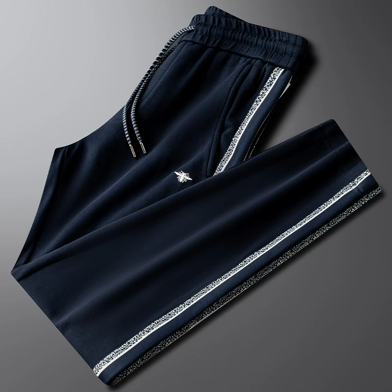 轻奢小蜜蜂刺绣休闲裤男款修身直筒2025新款秋冬厚款百搭运动卫裤