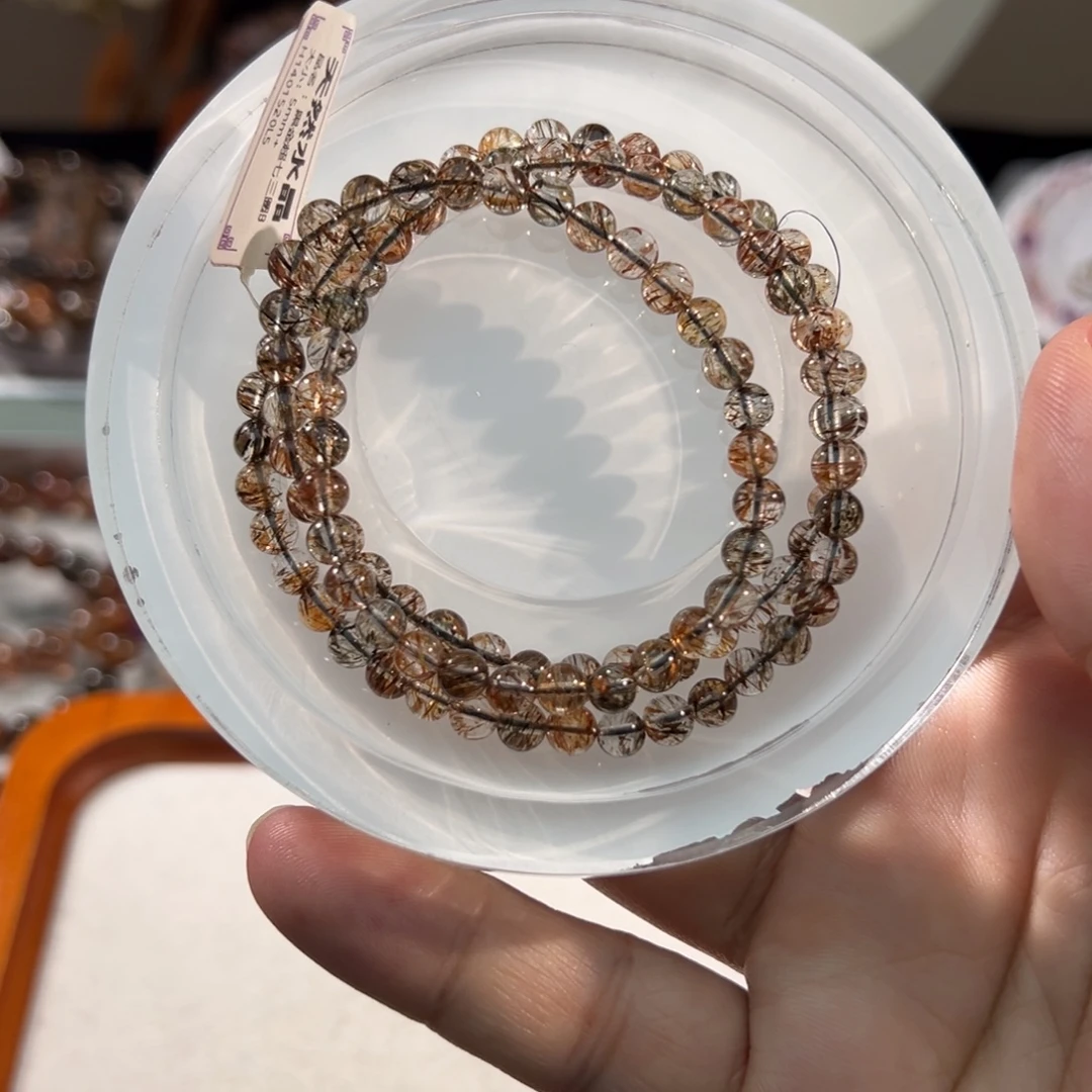 曼***苗未镶嵌手链水晶黑金超七5+