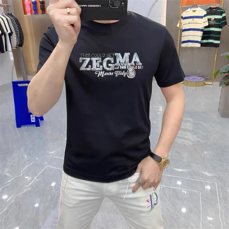 新款夏季圆领轻奢印花百搭短袖T恤潮流上衣男同款休闲潮牌半袖