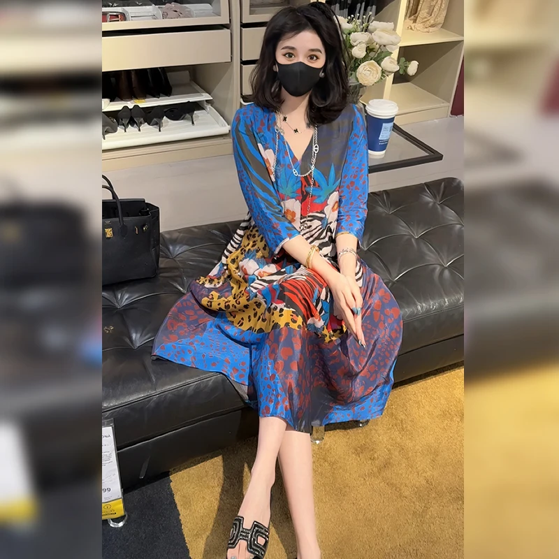 Linda姐高端线【欧若风】新款时尚洋气印花法式连衣裙AS5LYH0265