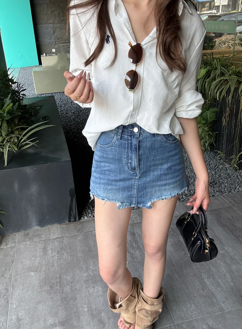 高腰牛仔A字版裙裤时尚2025年夏季新款潮流无弹力半身裙薄款