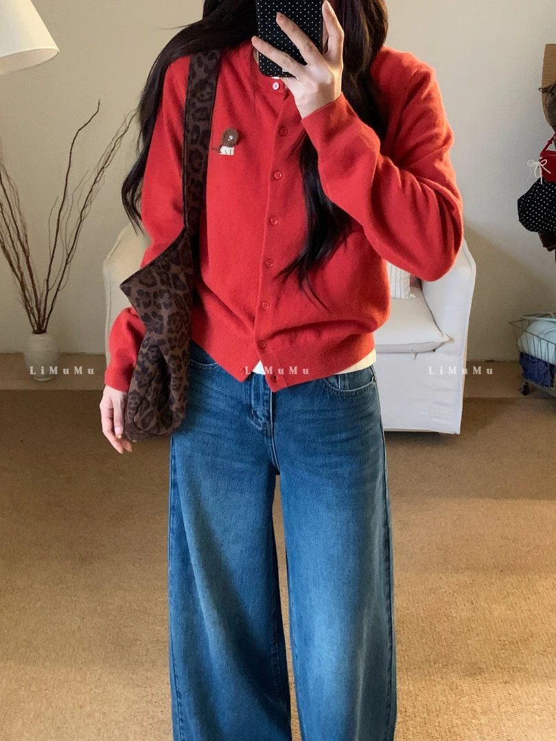 『李木木』秋款上新~~纯羊毛小狮子毛衣开衫  59127