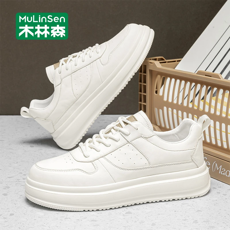 木林森小白鞋秋季新款青少年厚底防滑男鞋轻便低帮板鞋时尚休闲鞋