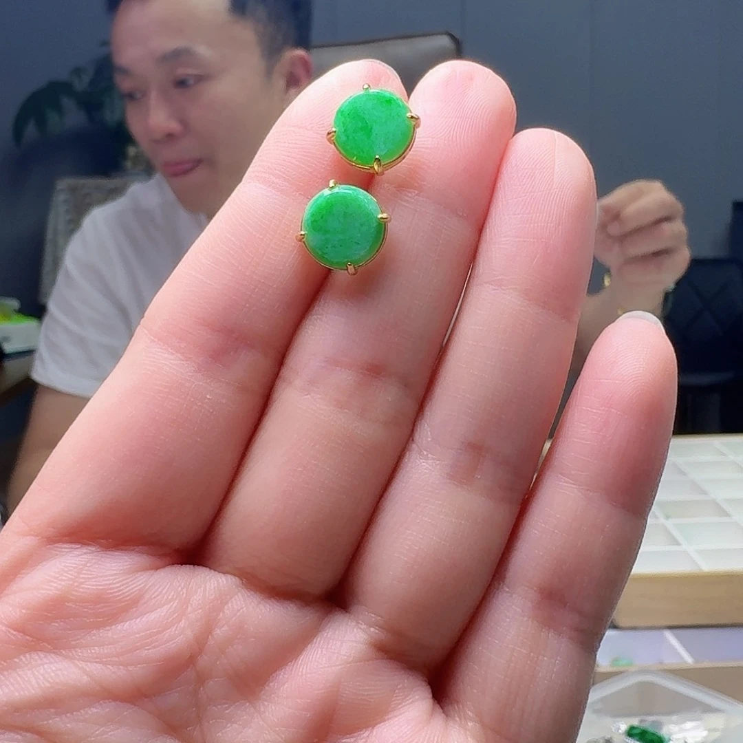 翡翠银S925镶嵌耳饰天然