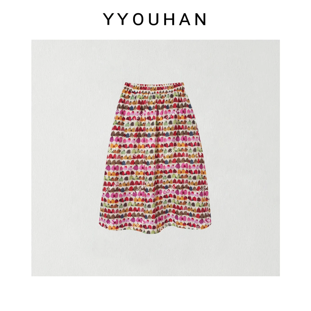 YYOUHAN 2025春夏小众设计极简彩色郁金香百搭半身裙 2504C1647