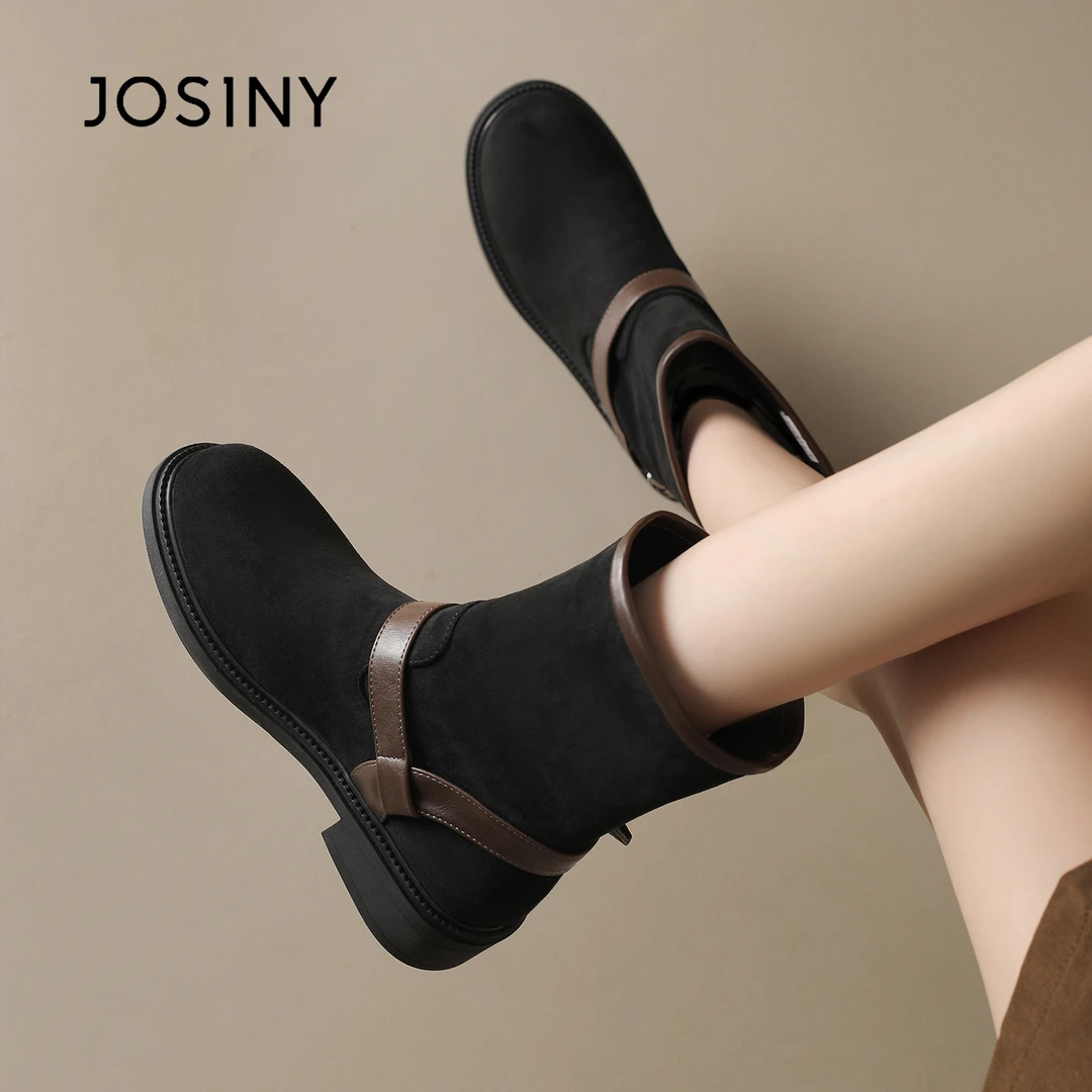 卓诗尼时尚马丁靴2025秋冬季圆头英伦风百搭粗跟单靴短筒时装靴