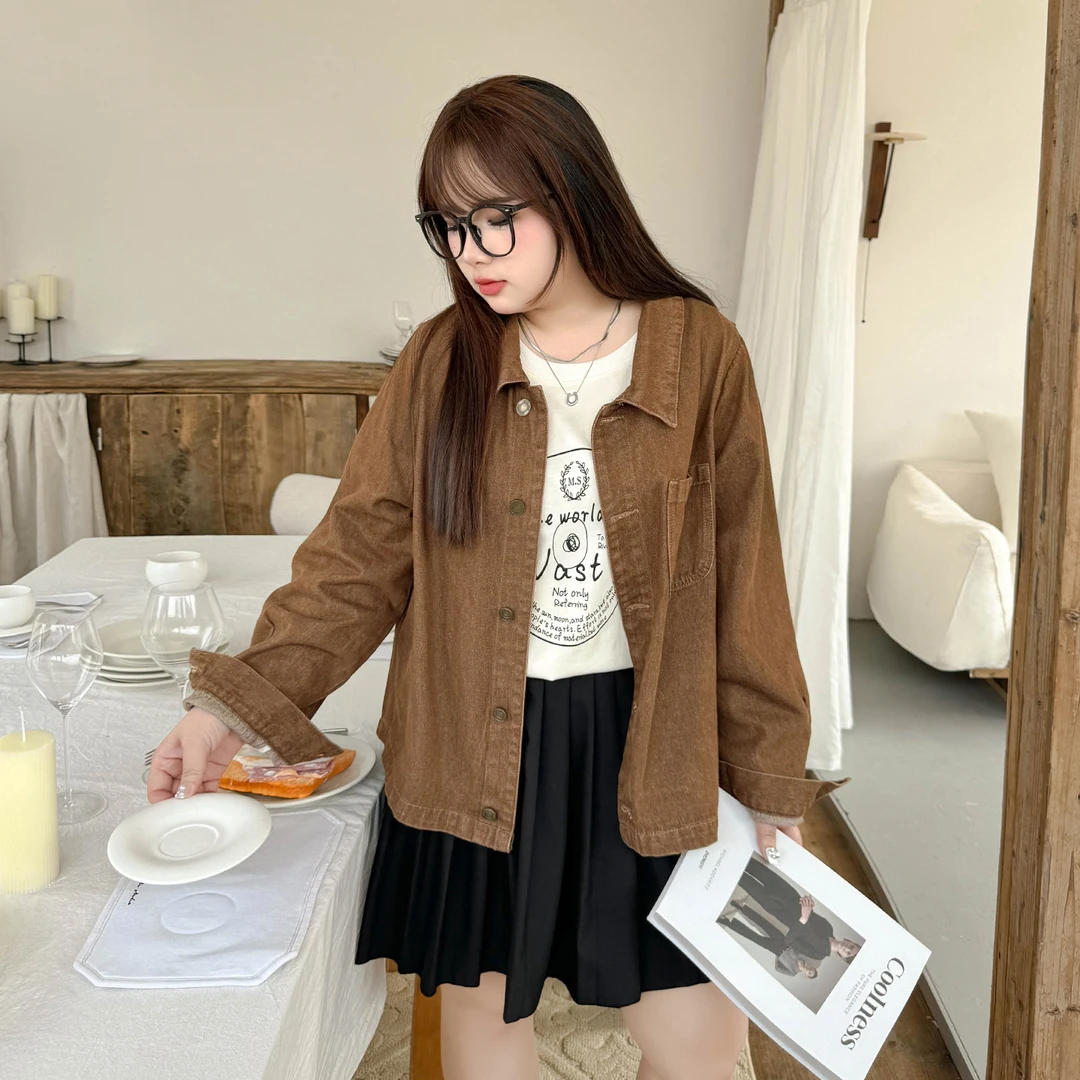 DC7191大码女装【复古牛仔外套】早秋翻领亮片绣口袋200斤休闲夹克