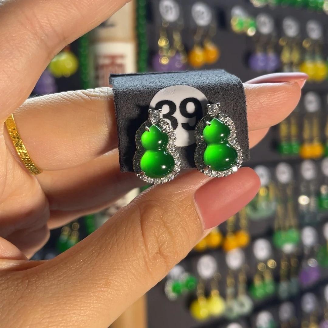 翡翠银S925镶嵌耳饰39