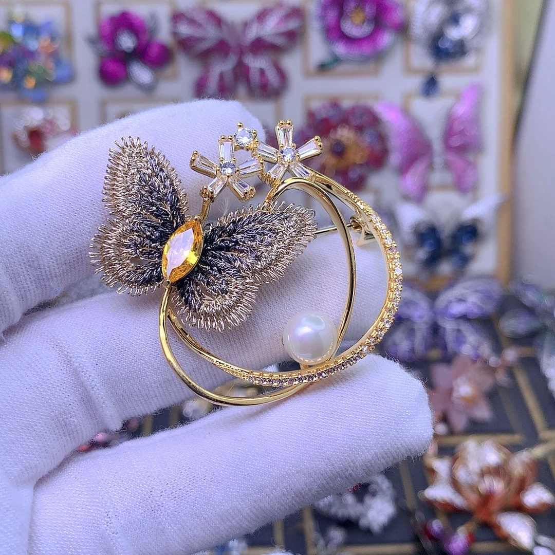 合成立方氧化锆铜胸针胸花