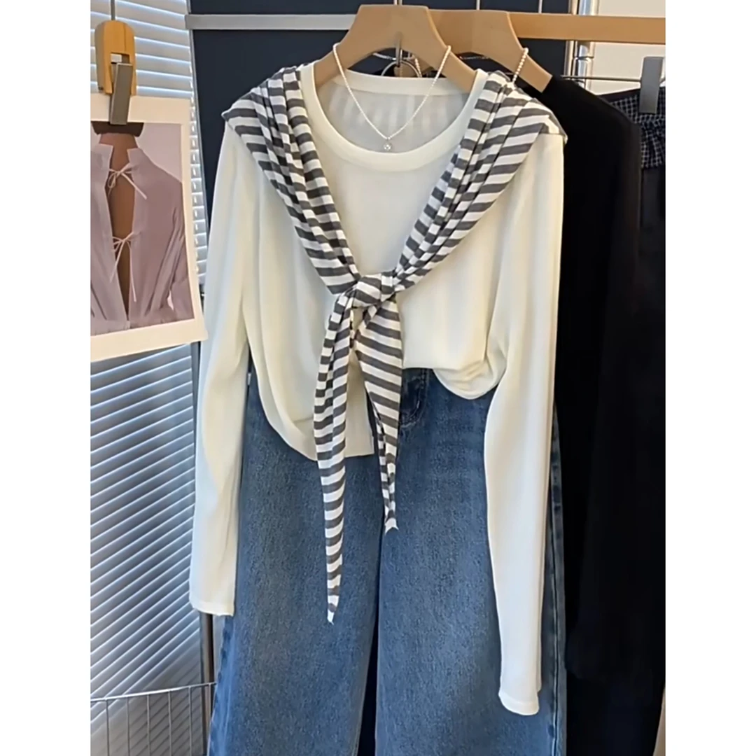 B 门店49&9！云雾针织衫」软糯绵羊毛蚕丝显瘦上衣女(配披肩)T4747