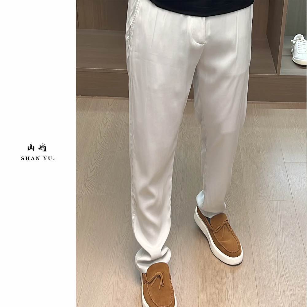 夏季新款 缎面水波纹直筒休闲裤