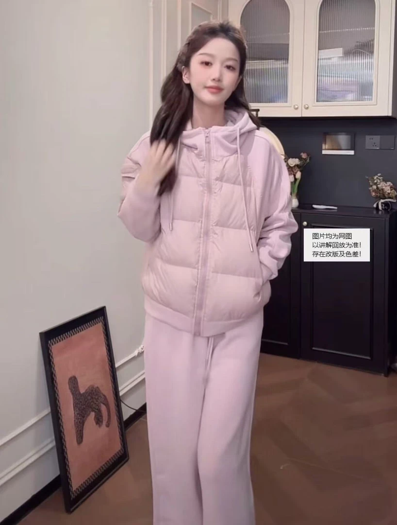 天一~2025秋冬新款韩系拼接棉外套加绒阔腿裤休闲套装699805