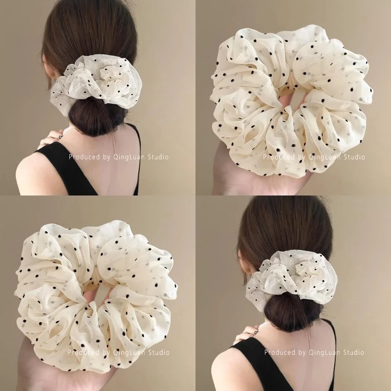 温柔气质波点网纱大肠发圈高级感马尾扎头发绳丸子头橡皮筋头饰女