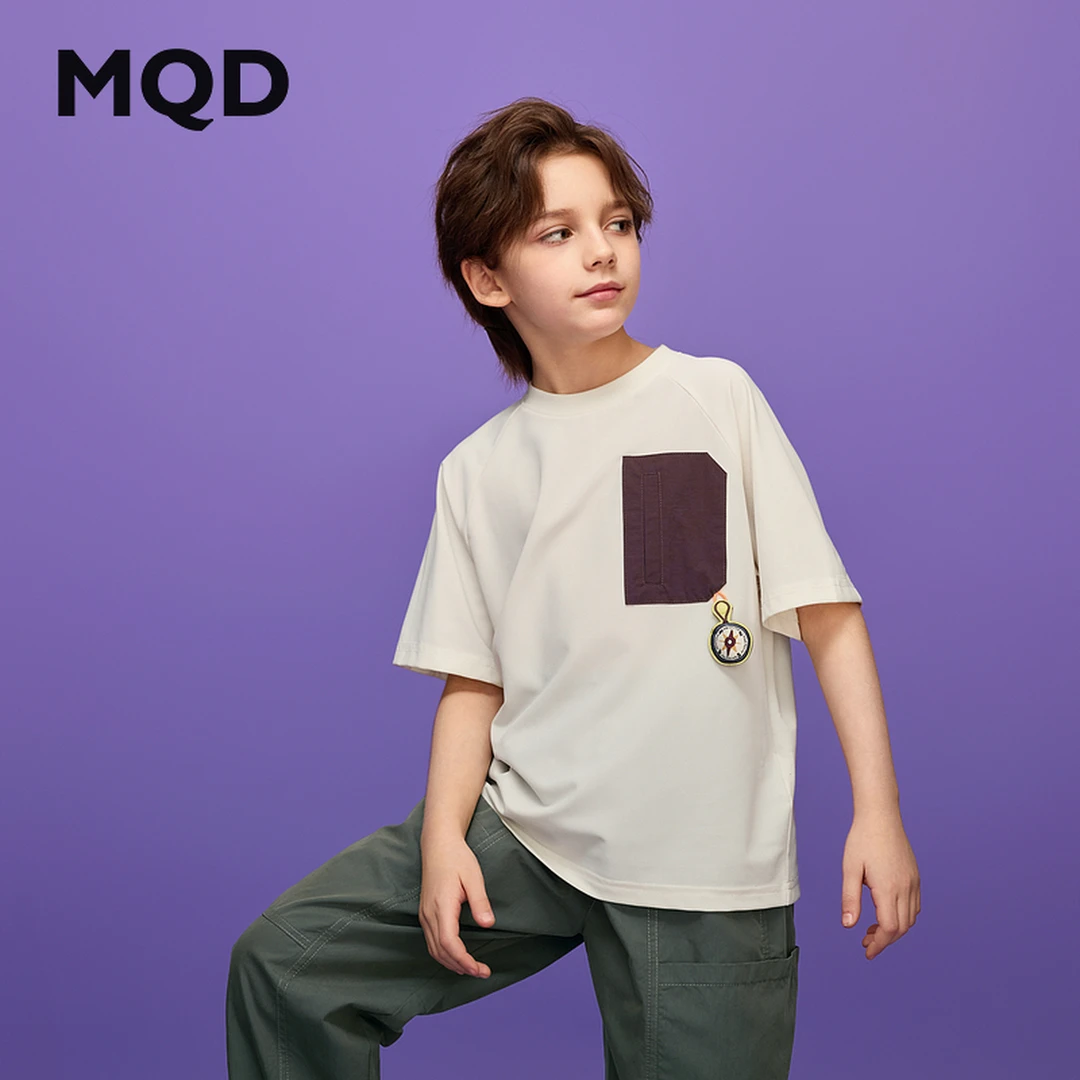 【四面弹防晒】MQD夏季学院风休闲撞色口袋短袖儿童T恤9652W0379