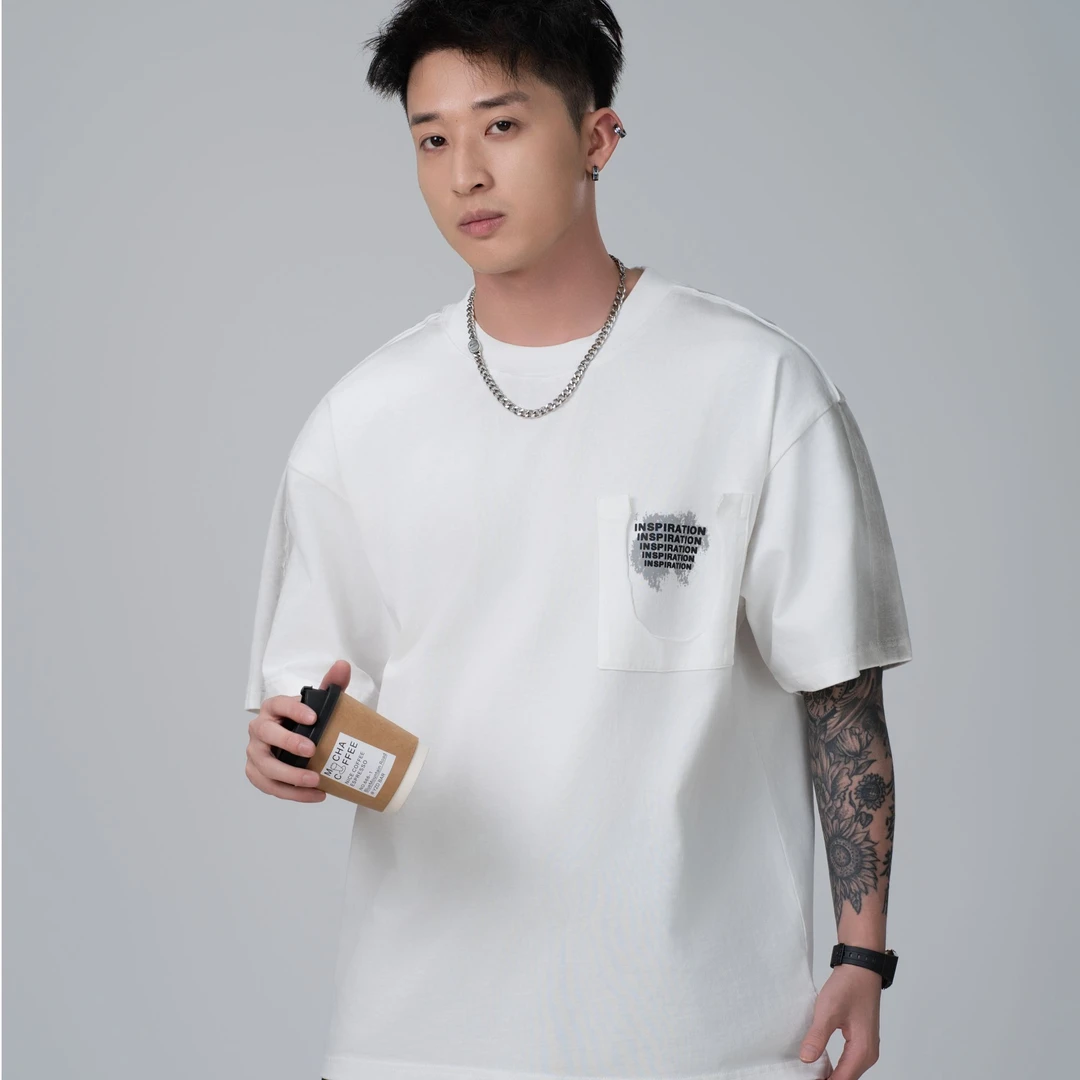 JANEUNIT2025新款简约字母绣花成熟白色短袖t恤ins男夏季上衣