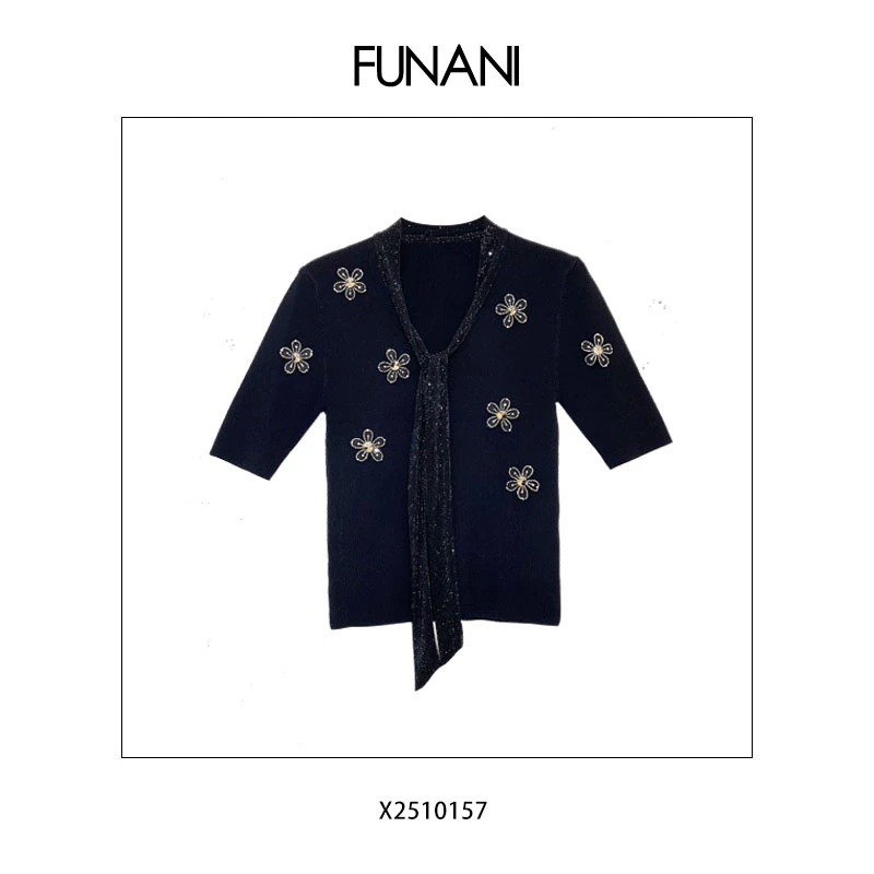 FUNANI "繁花 T" 進口高弹手工领结定制短袖上衣 X2510157