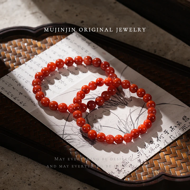 【木槿槿】天然南红玛瑙手串女款小众饰品时尚单圈手链多样性发一