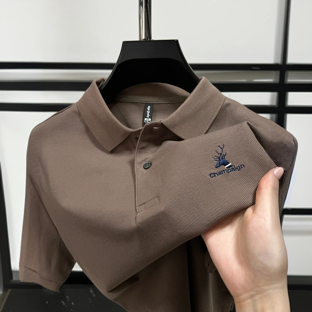 高端开叉纯棉短袖t恤男2025夏季新款轻奢透气休闲百搭带领polo衫
