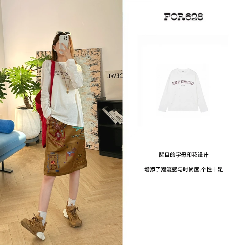 ANNENONO设计师品牌 小众新款 字母印花烫钻长袖T恤