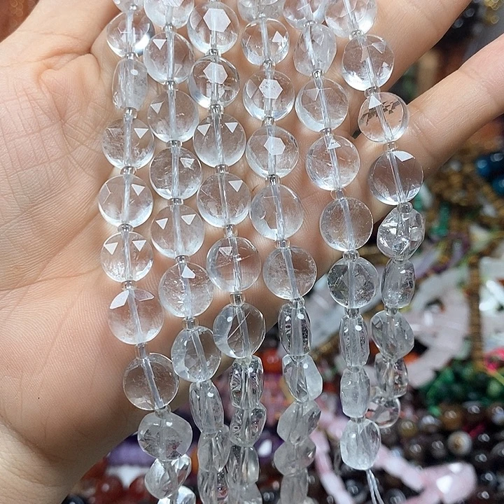 未镶嵌玛瑙/玉髓珠宝半成品天然白水晶切面卡10mm