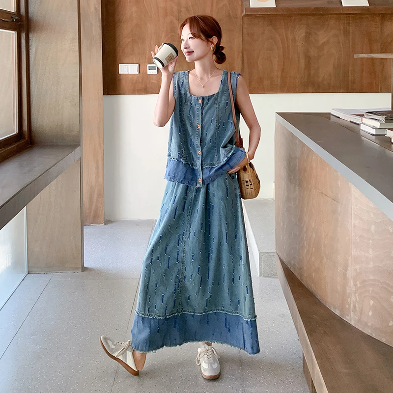 巨好看牛仔背心半身裙套装女2025夏季新款又酷又飒ootd穿搭两件套