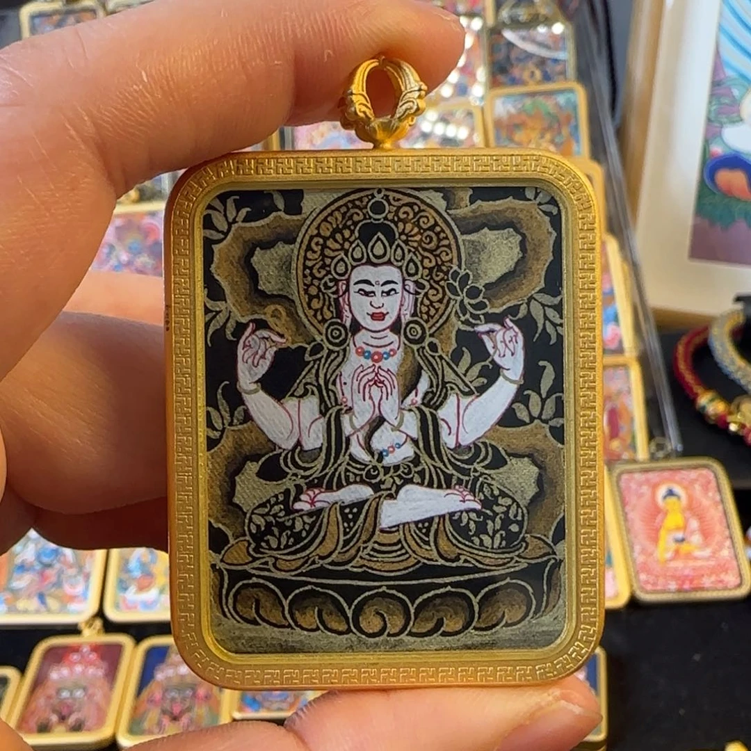 吊坠四臂观音热贡唐卡