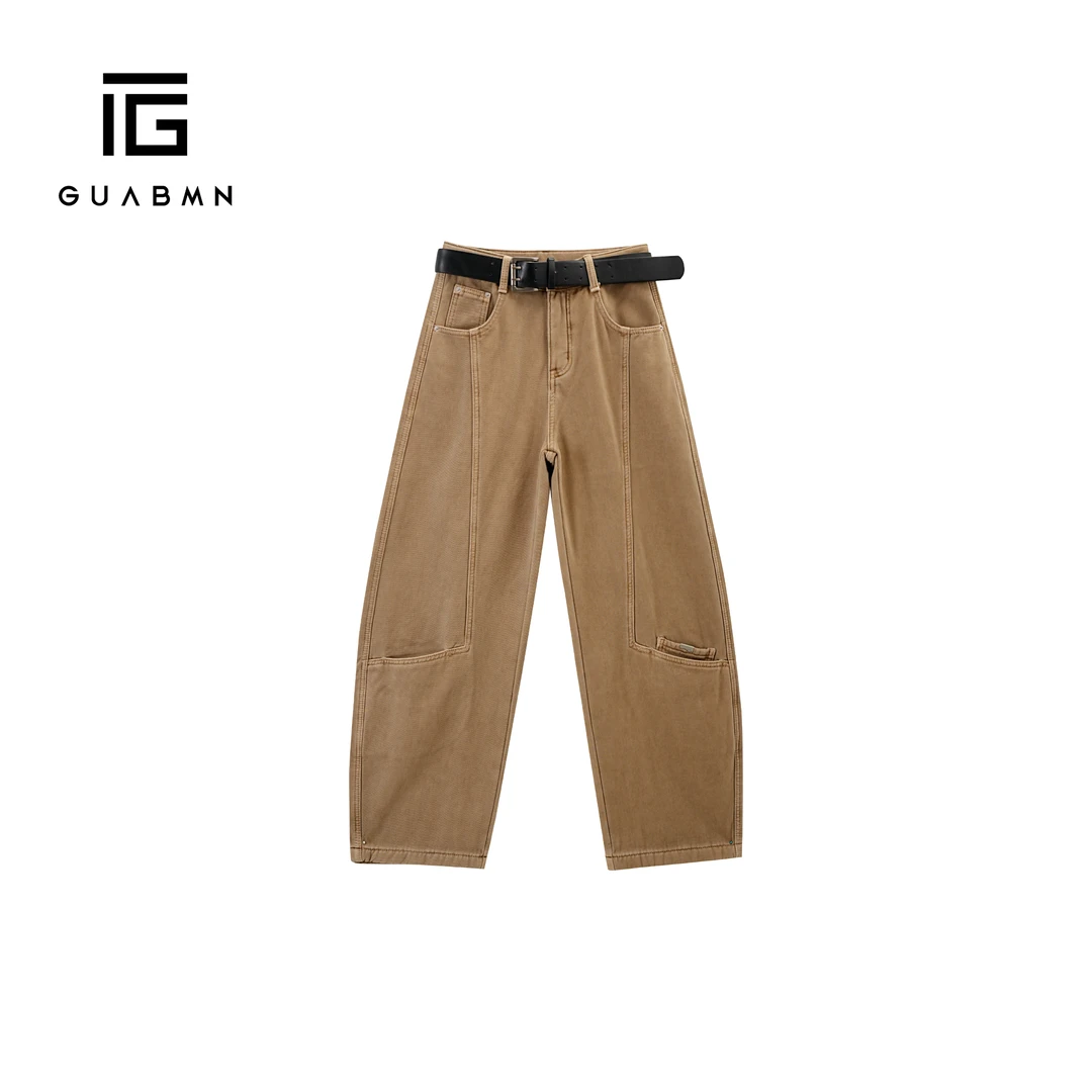 GUABMN2025冬季新款复古时尚宽松垂感加厚加绒直筒裤牛仔裤5927