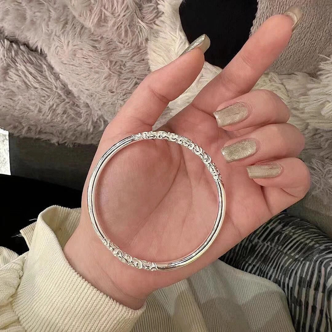 9999银手工卷草纹手镯32g时尚气质简约