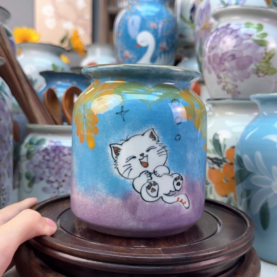 景德镇纯手绘陶瓷花瓶无孔