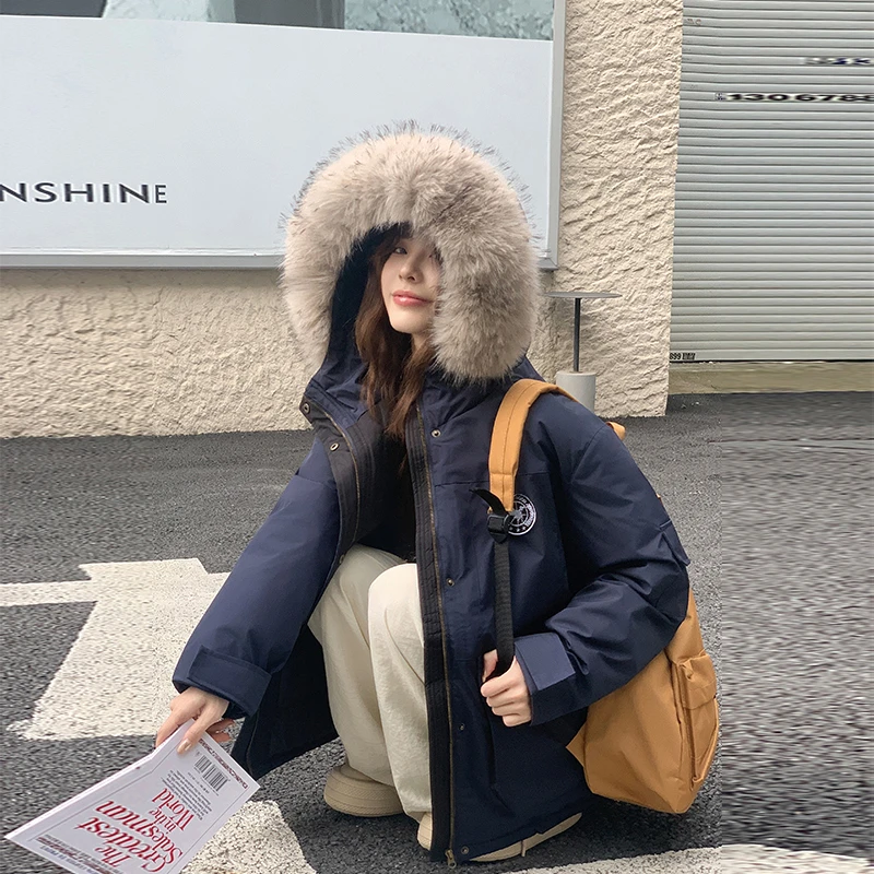 大毛领派克棉服女2025年冬季韩版宽松加厚棉袄保暖棉衣小个子外套