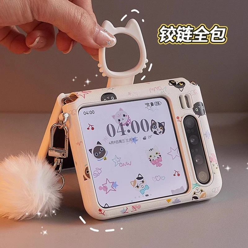 适用华为PuraX典藏版阔折叠手机壳卡通可爱猫咪指环扣全包保护套