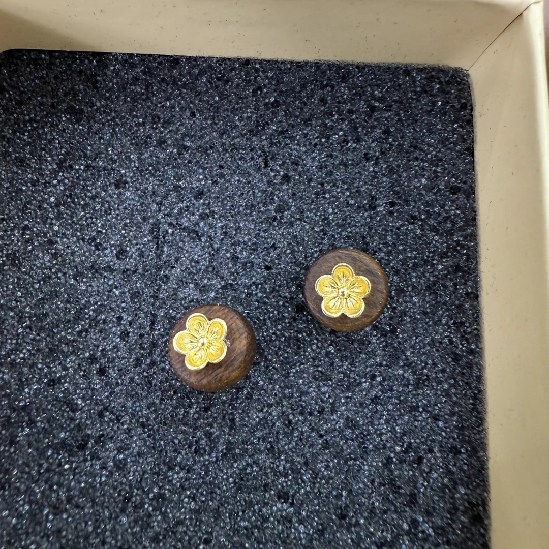 沉香奇楠沉香繁花耳钉发一对
