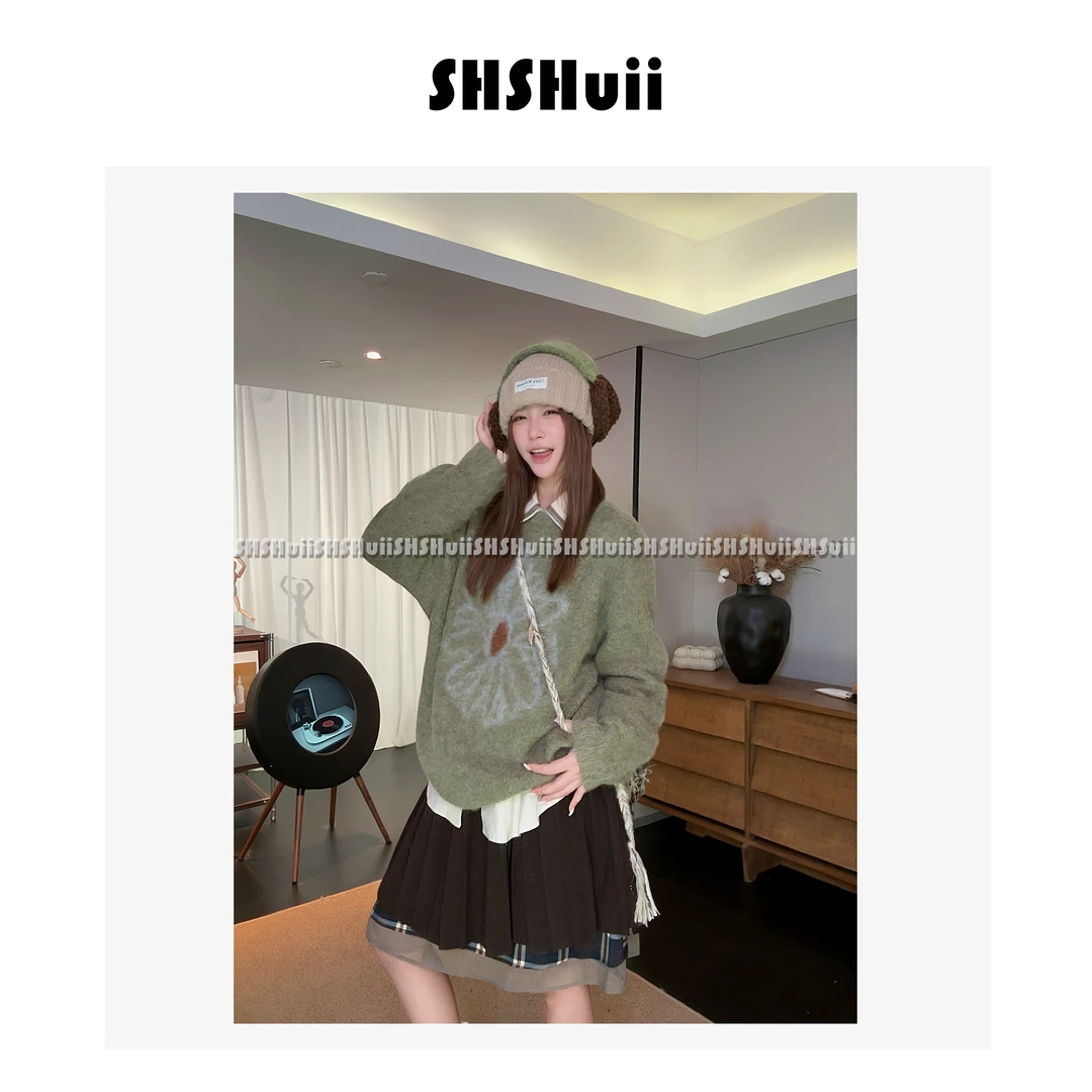 IN.SHuii【草木花】质感羊驼毛拉毛雏菊圆领慵懒风毛衣/llaz