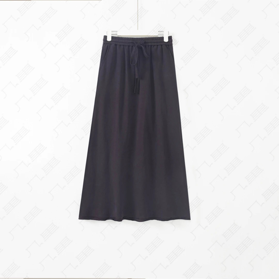 几里与麻 休闲松紧腰抽绳下摆卷边半身裙 裙长94 2060656