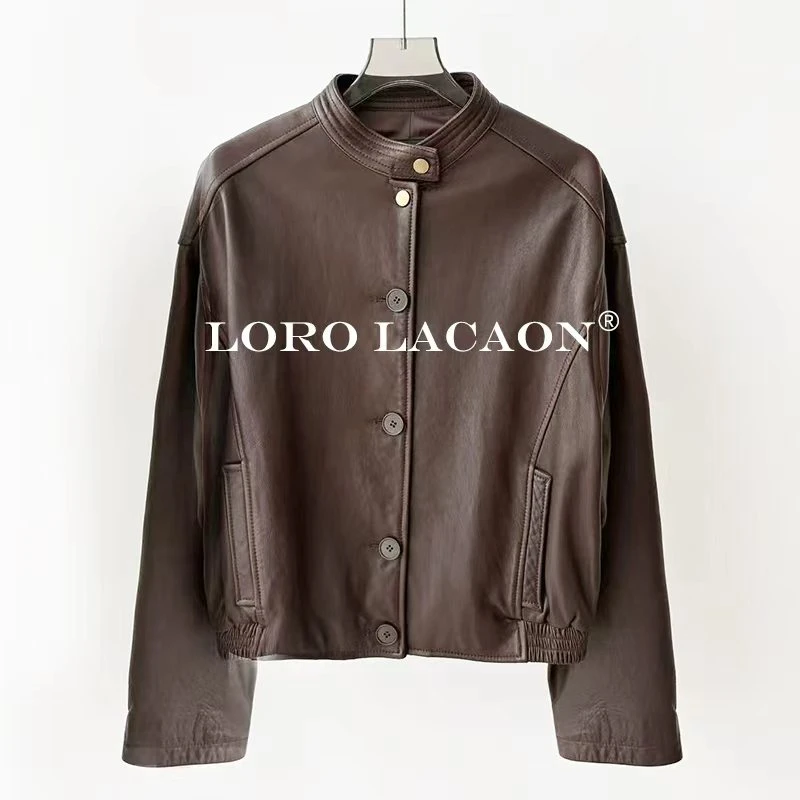 以赛亚 咖啡管家 25年TX秋冬穿搭休闲百搭真皮立领皮衣女外套8835