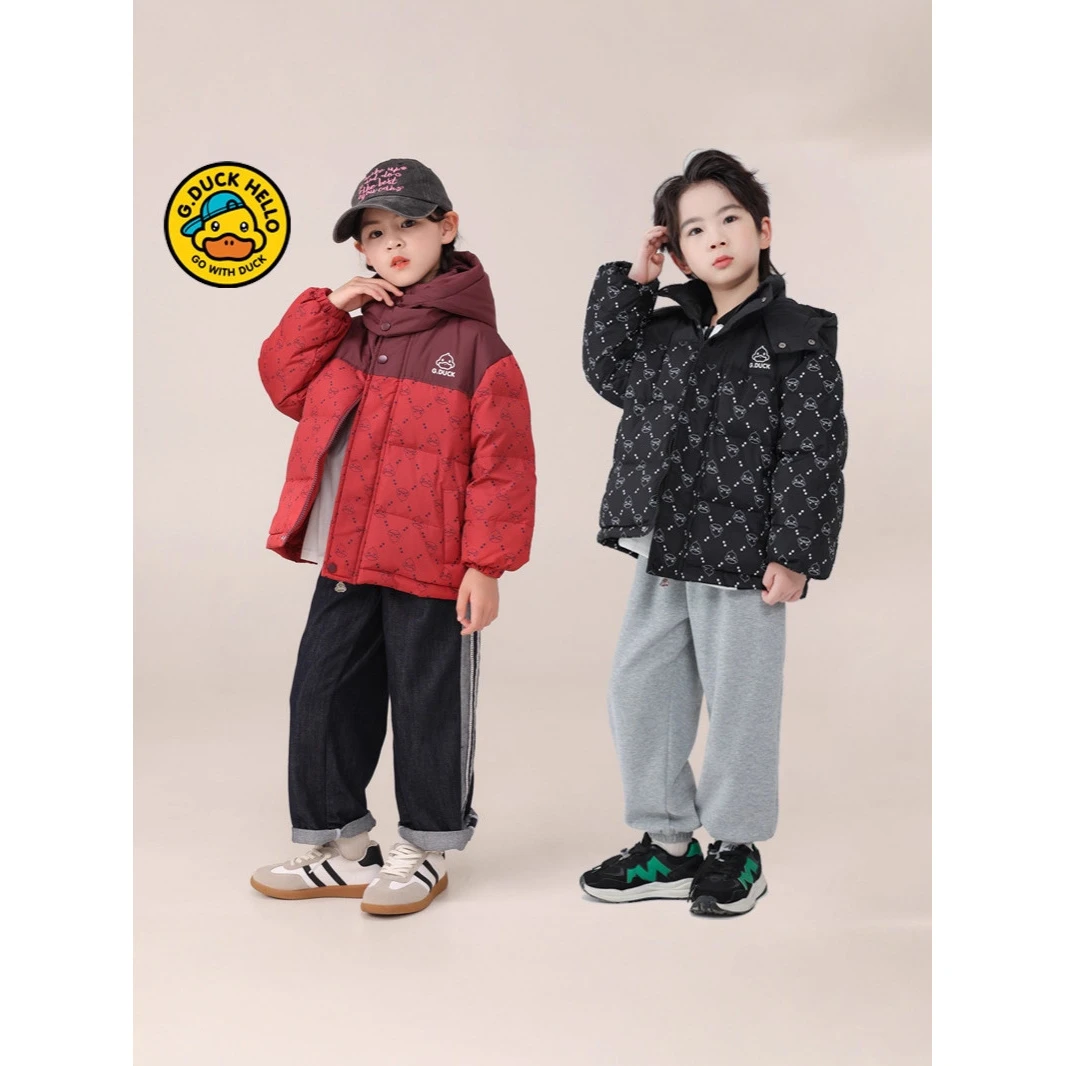 新款朵美巴拉巴拉宝宝小黄鸭黑金儿童羽绒服秋冬男童女童短款白鸭