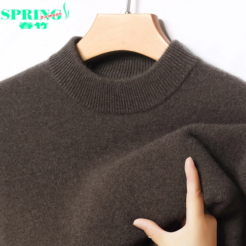 春竹100%山羊绒衫男士冬季新款双股加厚半高领高端针织毛衣打底衫