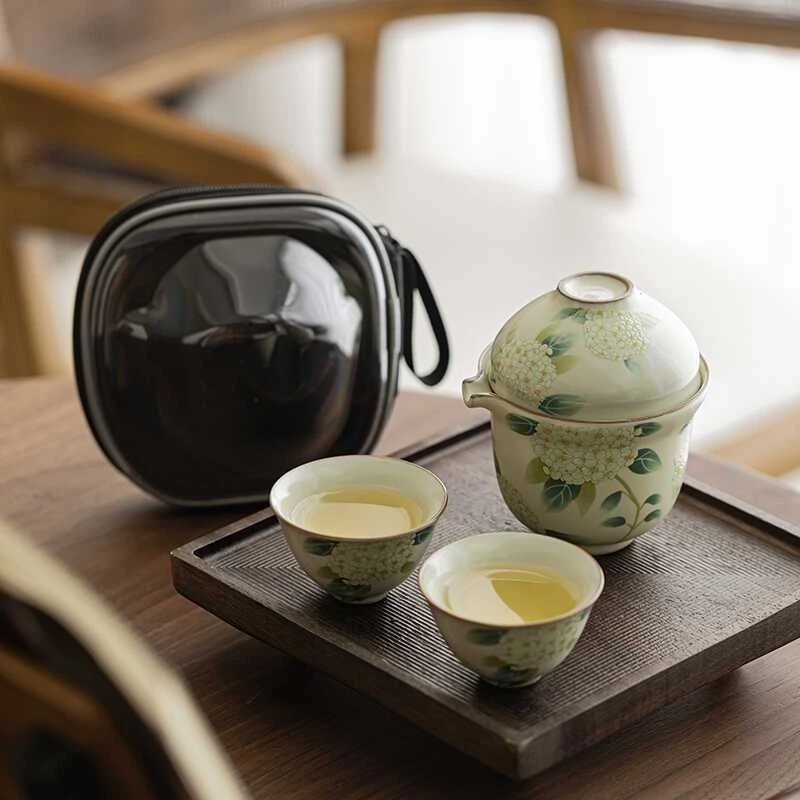 汝窑茶壶便携式一壶三杯户外旅行露营功夫泡茶茶具套装客杯复古