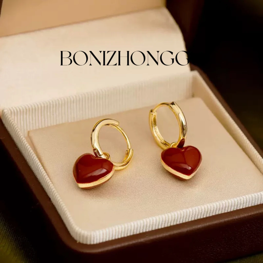 铜合金耳饰 A162《雾都黎明》法式优雅 安可拉红桃心耳环时尚小众