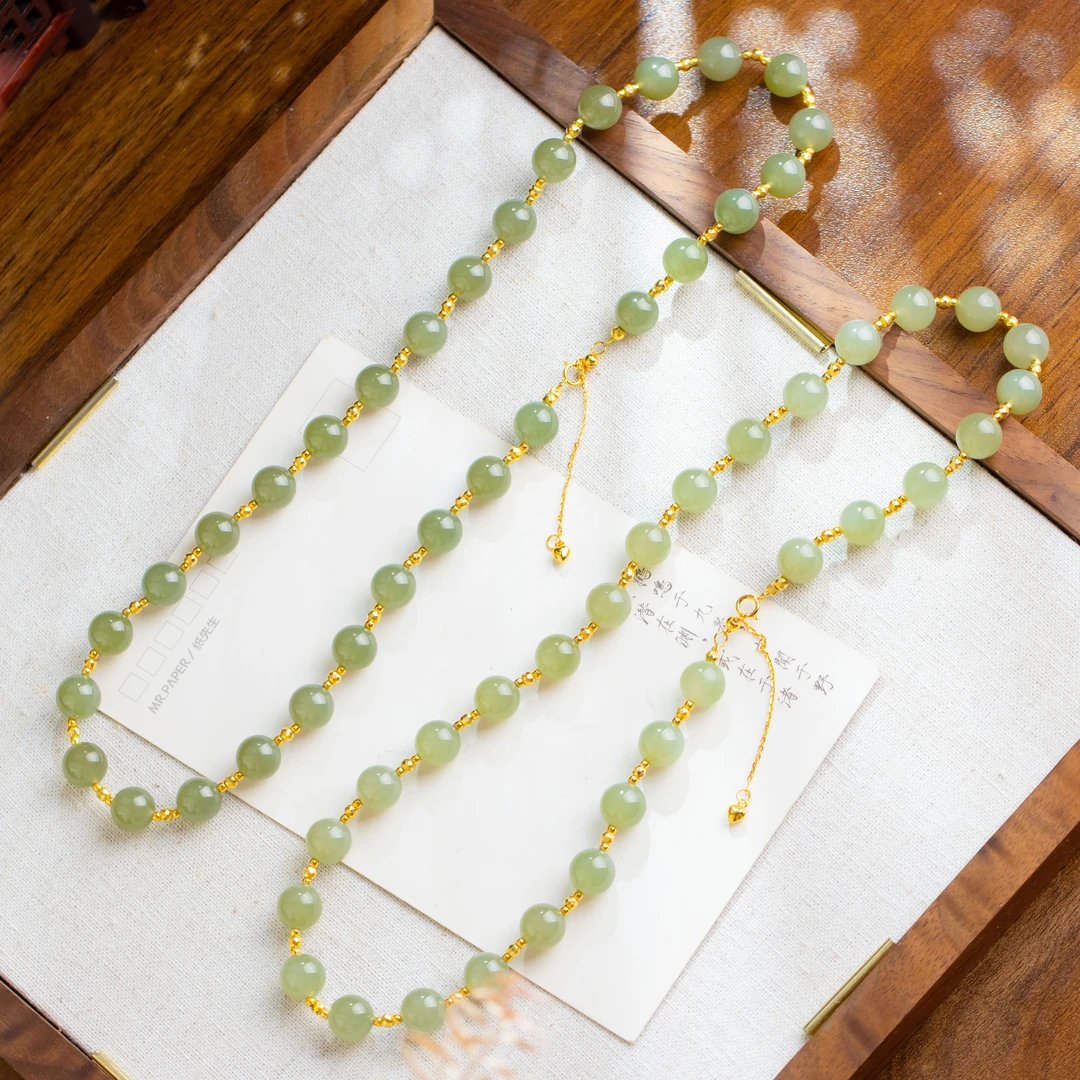 和田玉圆珠925银镀金满天星毛衣链（多样性发货 发其一）