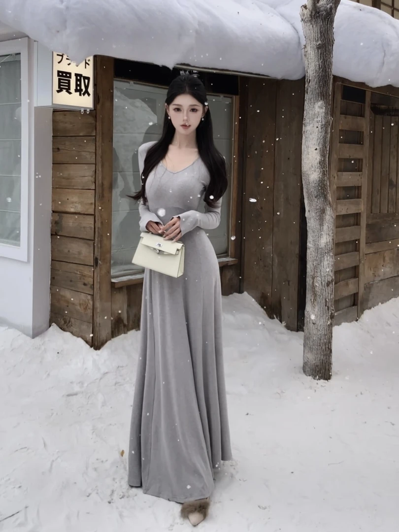 现货春日部【清冷美人】法式气质修身连衣裙01242