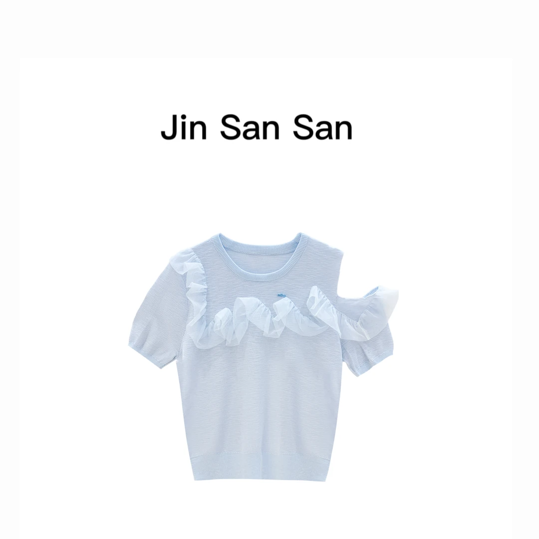 金三三【香肩微露】2025夏季新款时尚天-丝+亚麻设计师上衣H2574