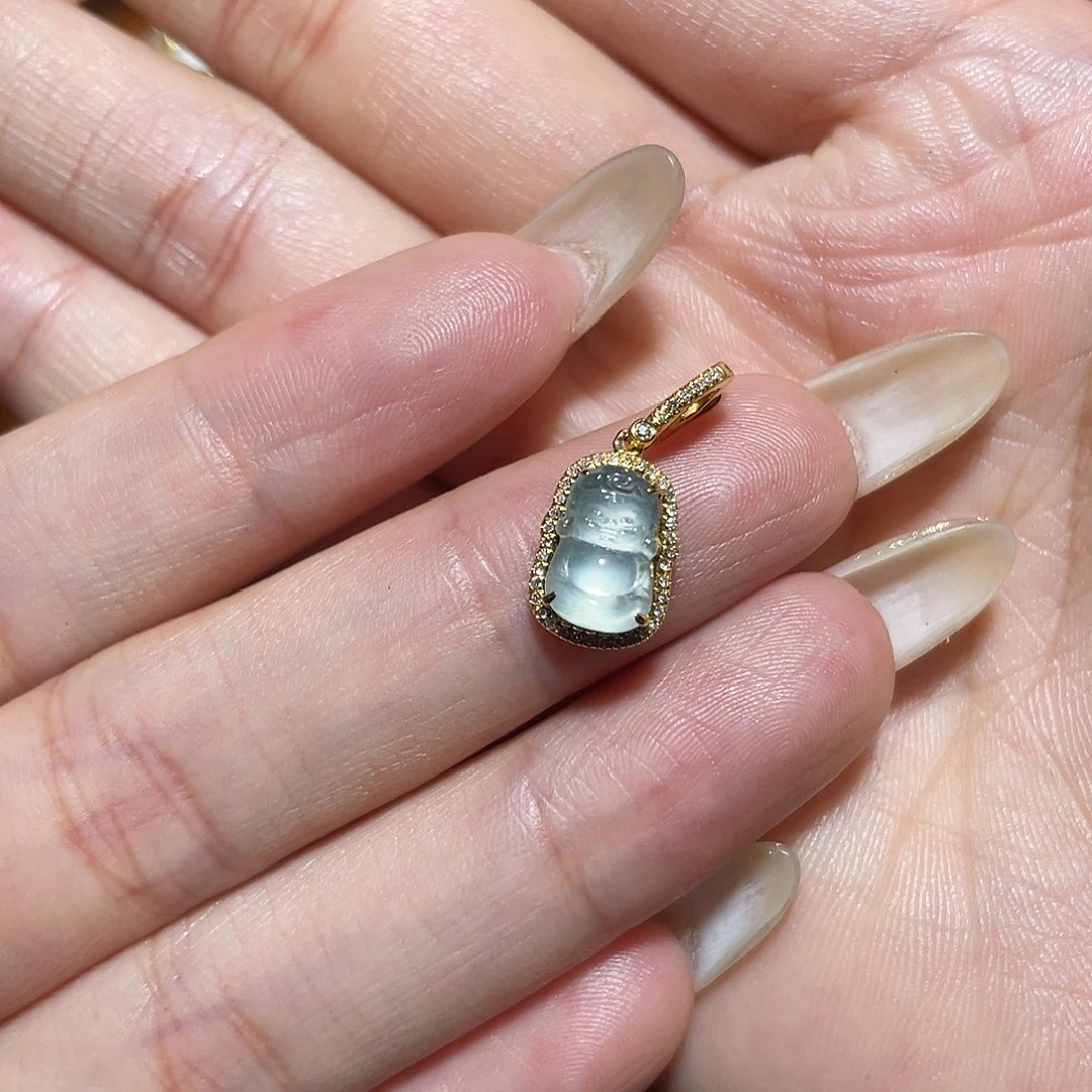 翡翠18K金镶嵌吊坠(不含链)