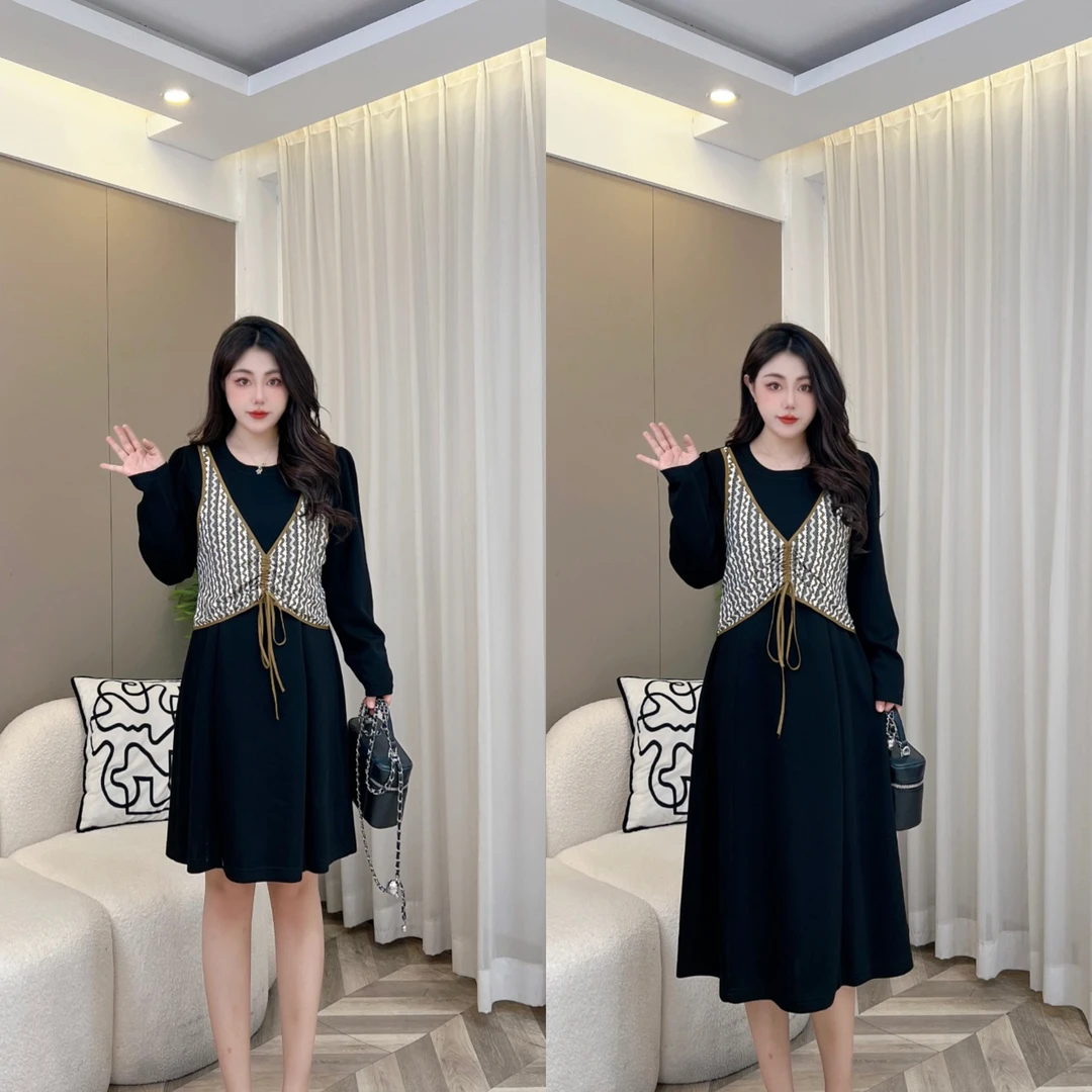 【玲胖胖 油画少女】秋款宽松时尚百搭显瘦大码连衣裙LPP61841