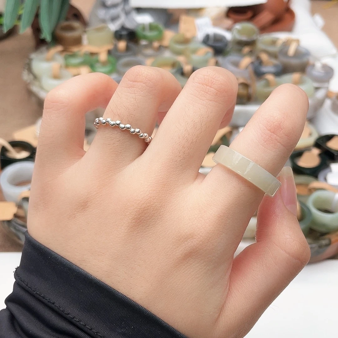 和田玉戒指未镶嵌x1蜂蜜水窄直切17.6不退换