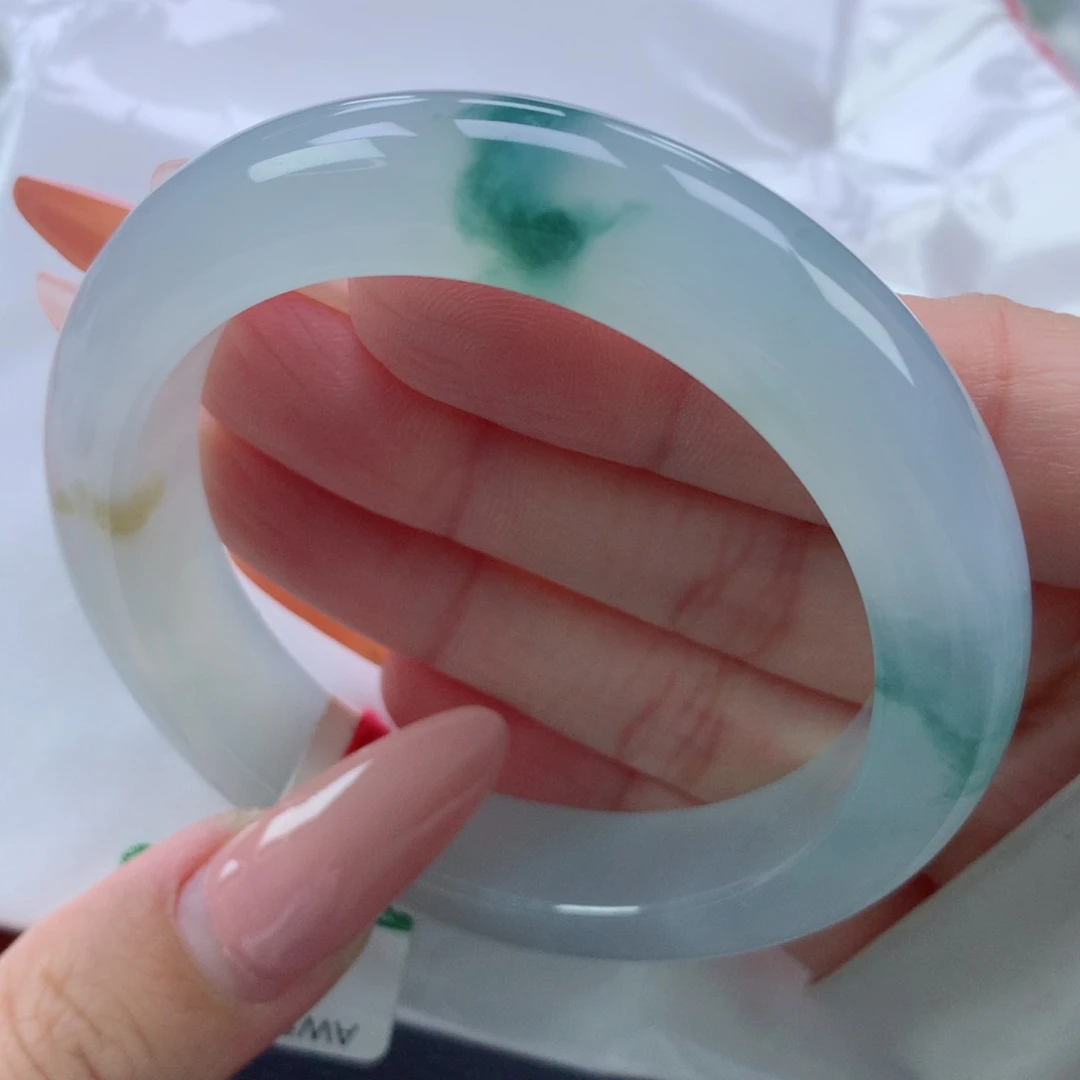 翡翠手镯未镶嵌缅甸天然翡翠A货53.4