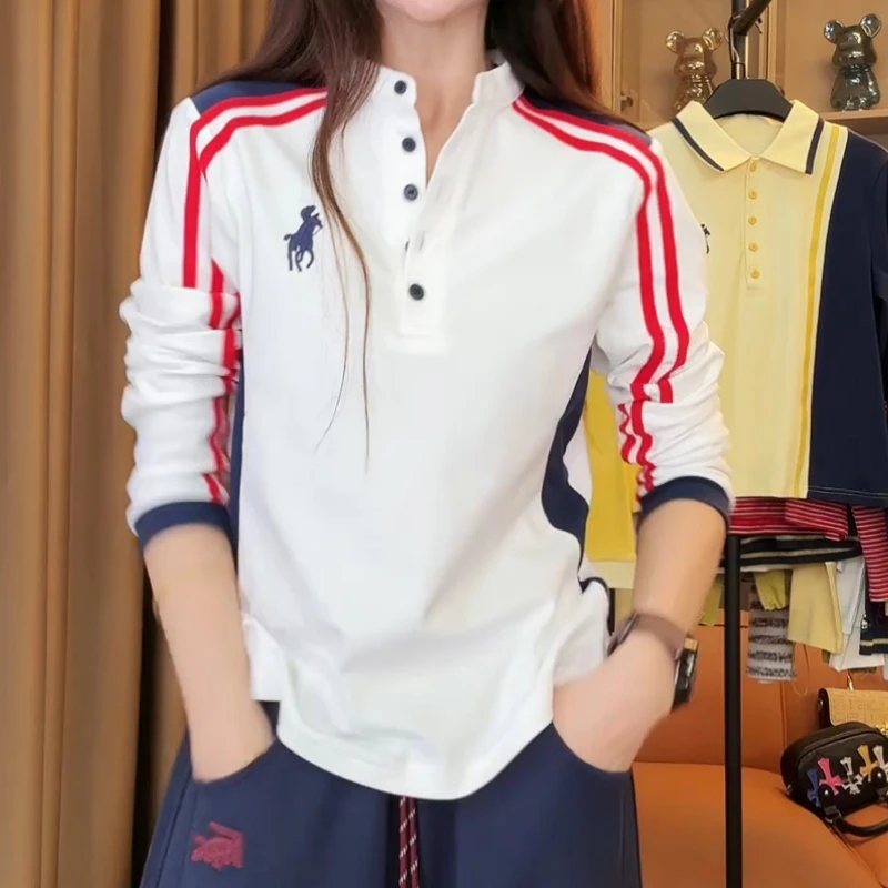 新款时尚百搭减龄休闲撞色长袖T恤上衣女LK2506688
